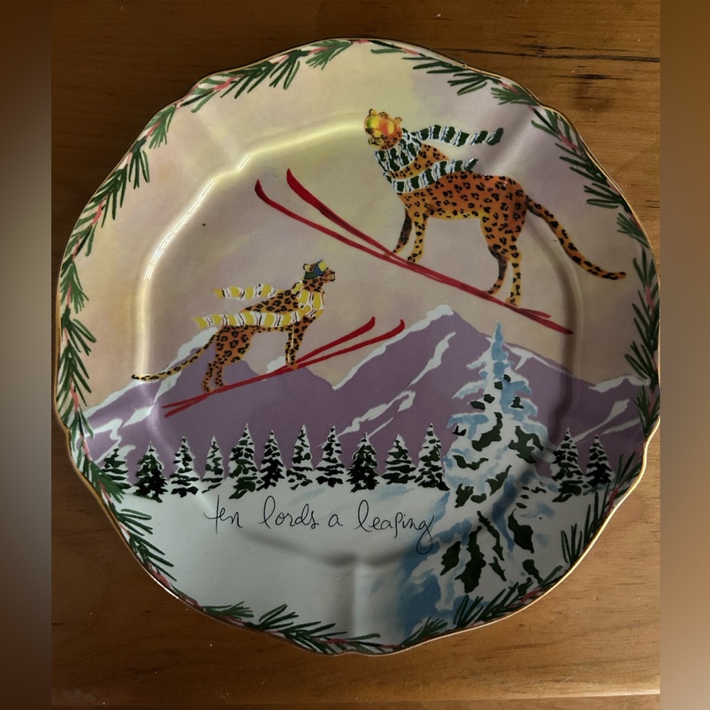 12 Days of Christmas Anthropologie holiday plate - NWOT! 10 Lords Leaping